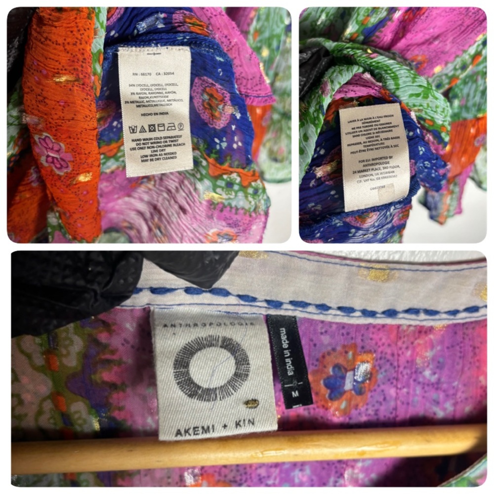 Boho Patchwork Floral Peasant Blouse - Pink, Green, Orange - Picture 7 of 7